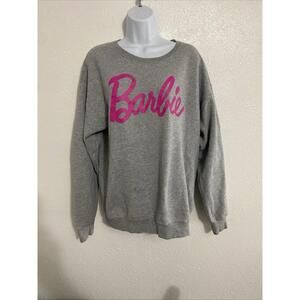 Barbie Grey Sweater Pink Righting Size Large Used Excellent Condition